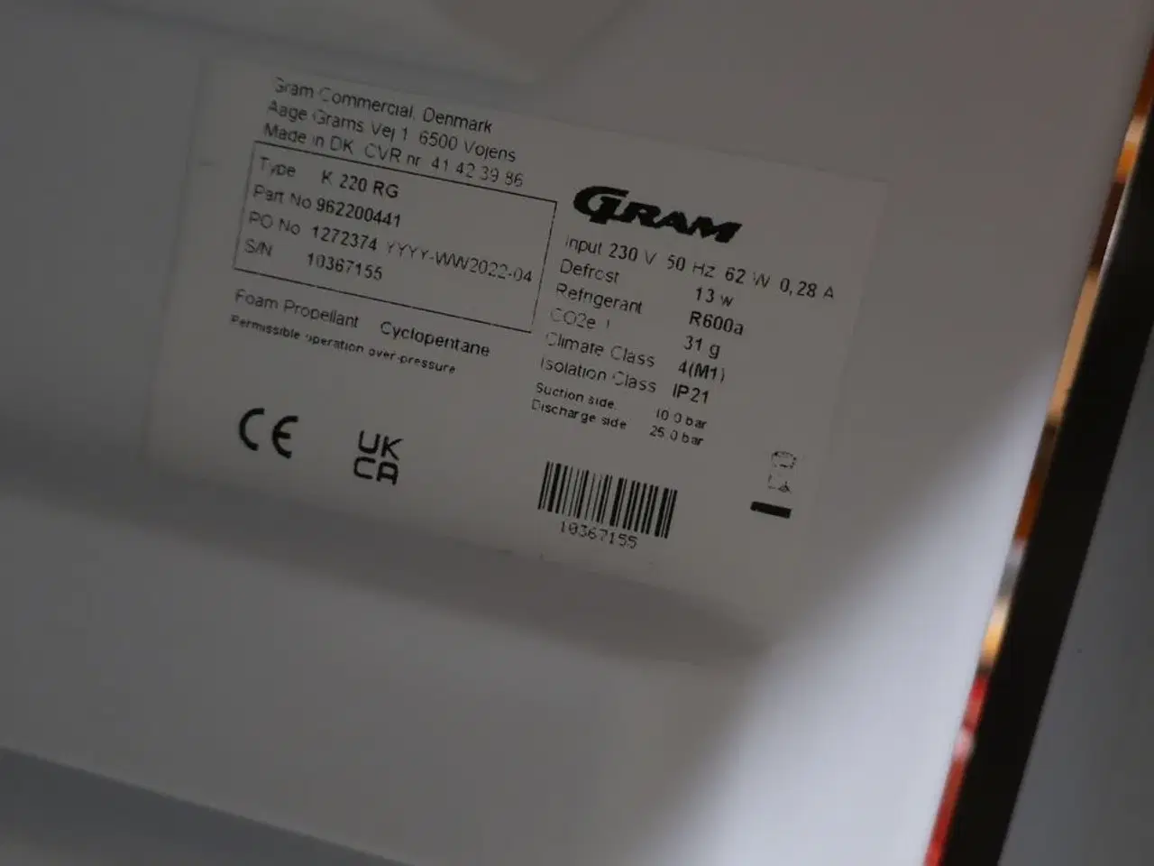 Billede 3 - Køleskab GRAM K 220 RG