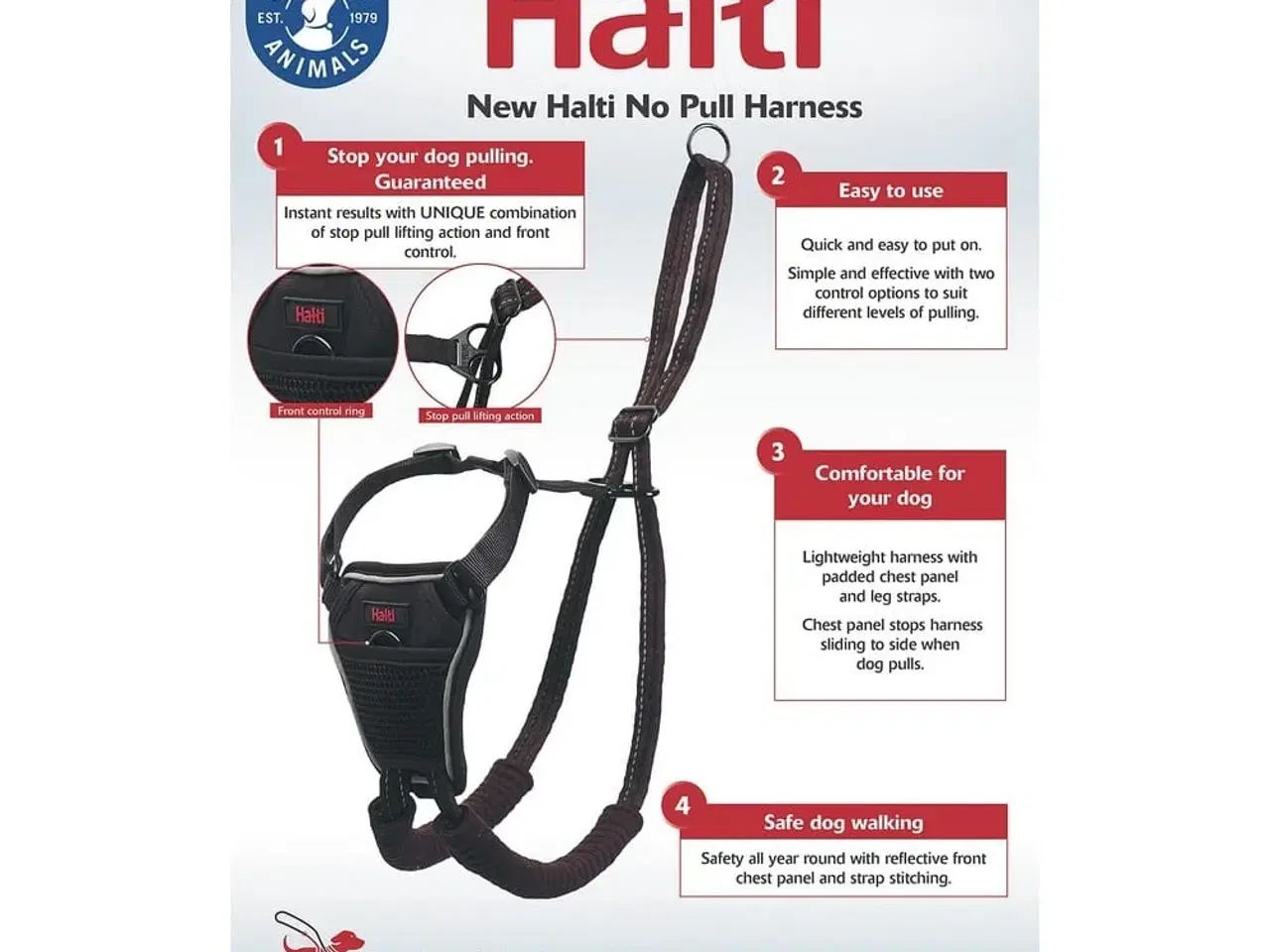 Billede 4 - Halti No Pull Hundesele - Company of Animals, M (34-56 cm), sort