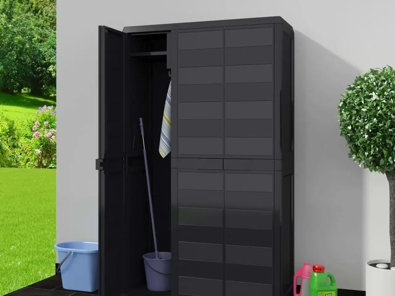 Billede 2 - Haveopbevaringsskab med 4 hylder sort