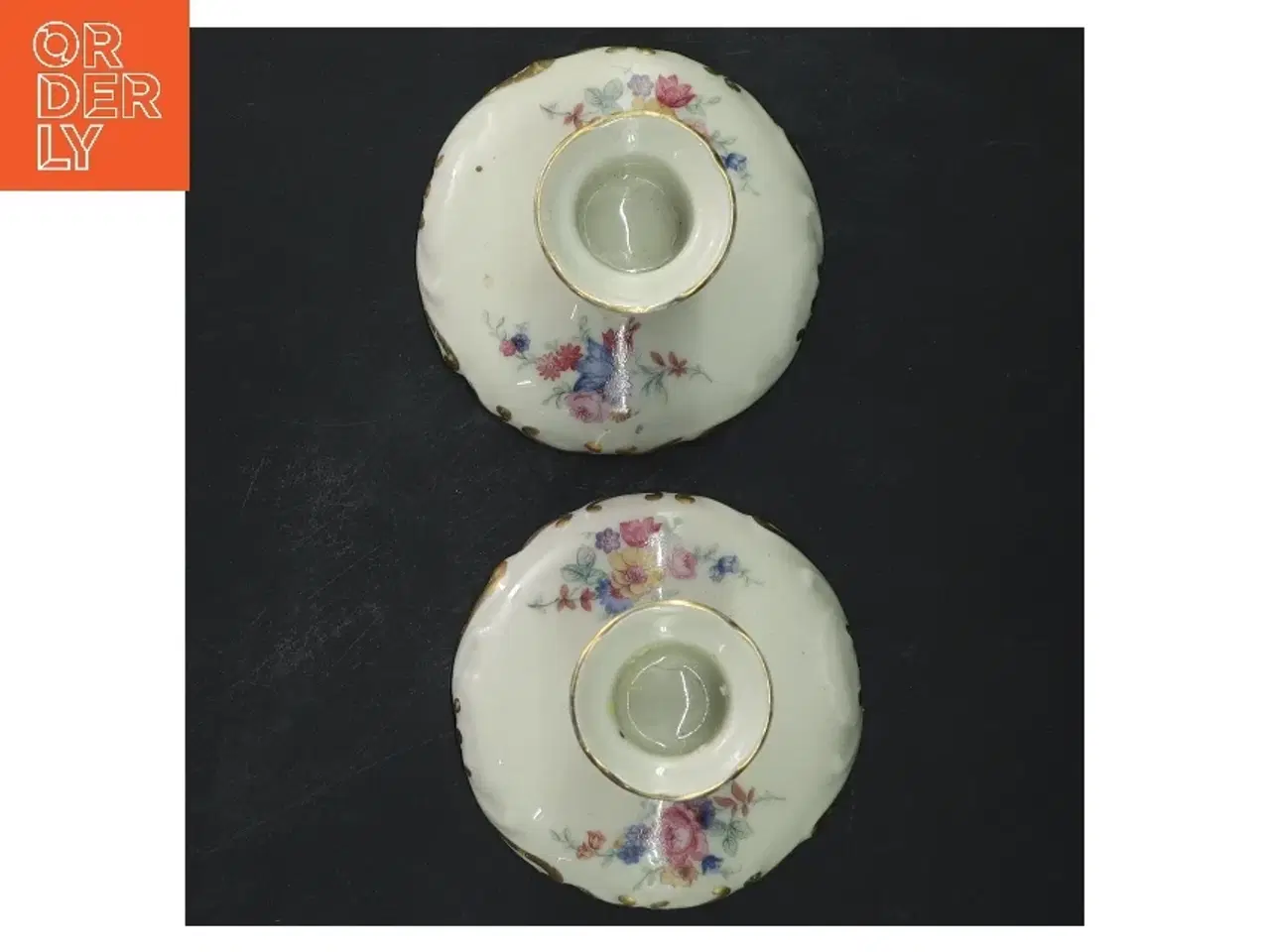 Billede 4 - Porcelænslysestager med blomstermønster (str. Ø 8x6,5 cm)