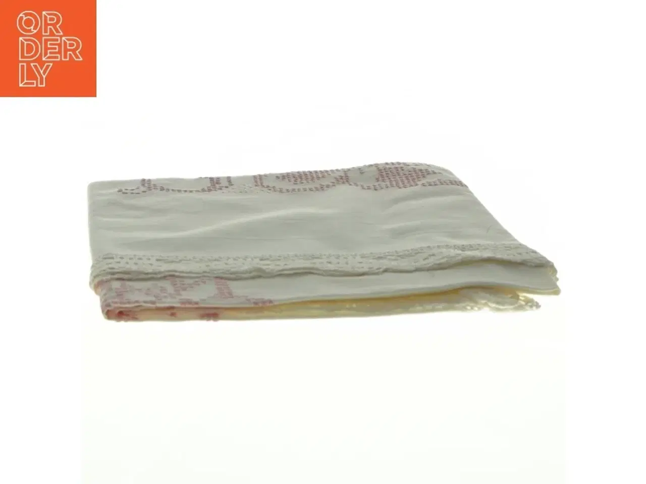 Billede 2 - Broderet hvid pyntedug med blonder (str. 80 x 84 cm)