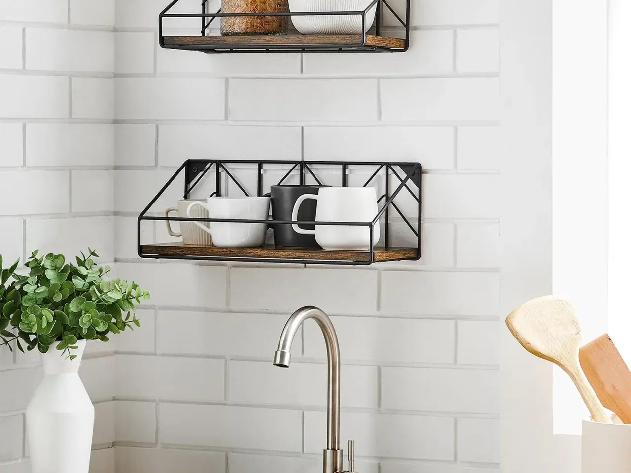 Billede 4 - Væghylder sæt med 3 flydende hylder, rustik brun/sort