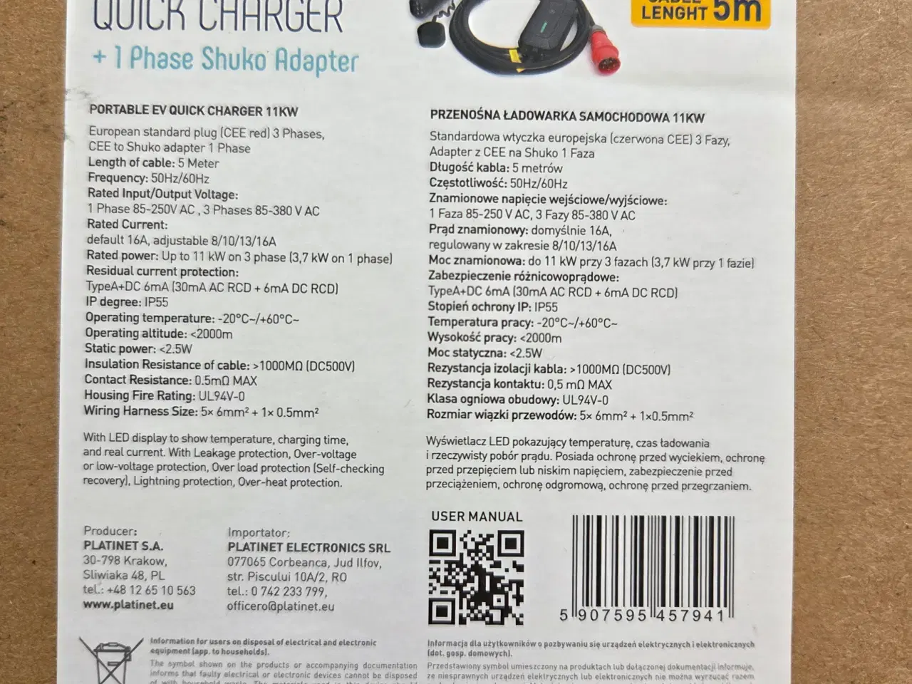 Billede 2 - Platinet ladekabel, Type 2, 16A, 11kw, 5m (nyt)