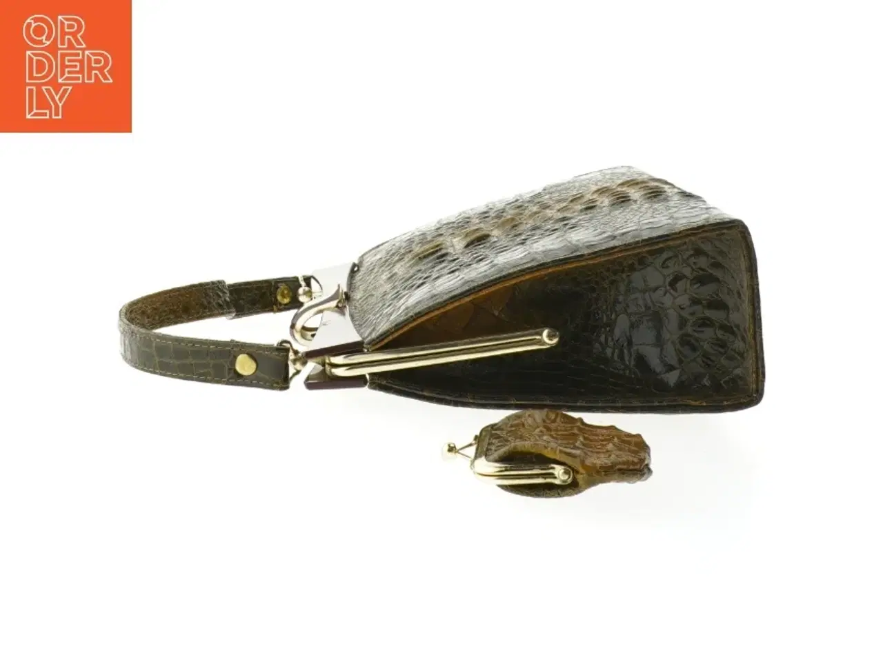 Billede 3 - Vintage krokodillemønstret håndtaske med pung (str. 25,5x8 cm)