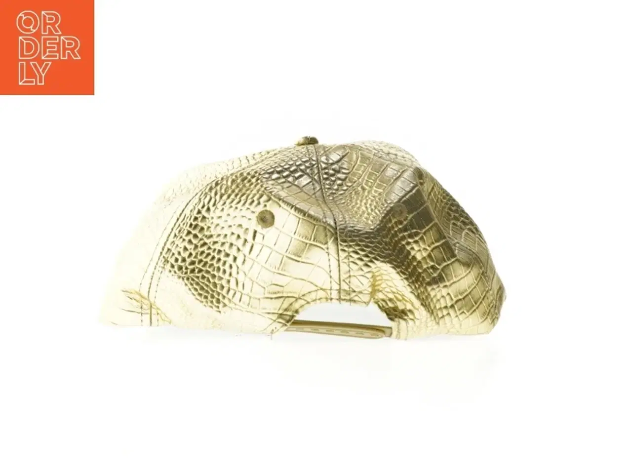 Billede 3 - Guldfarvet kasket med krokodillemønster og dollartegn (str. 20 cm)