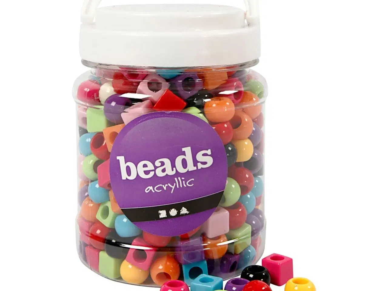Billede 1 - Plastperler, str. 11 mm, hulstr. 7 mm, ass. farver, 420 g, 700ml/ 1 ds.