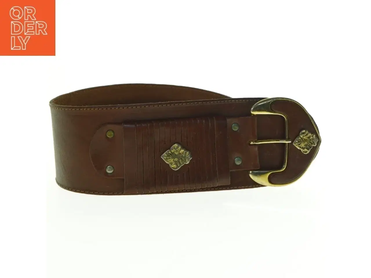 Billede 1 - Brunt læderbælte med metal spænde (str. 104 x 8 cm)
