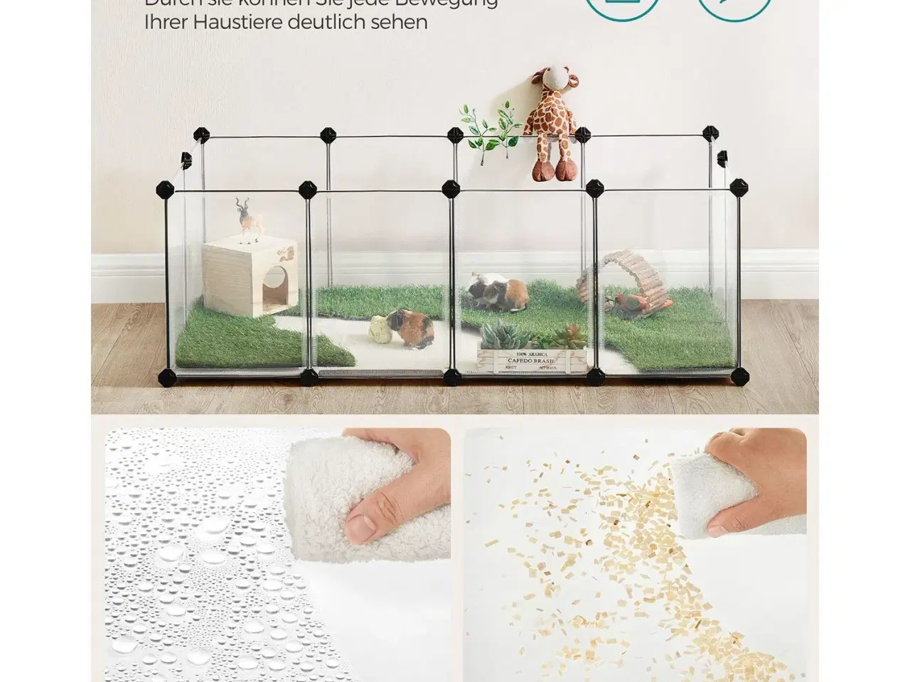 Billede 7 - Kæledyrs løbegård med bund indendørs modulær plastikbur til smådyr, hvid, 125 × 63 × 42 cm (LPC001W01)