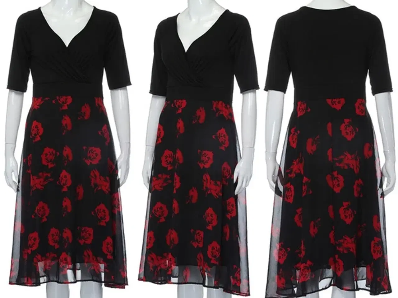 Billede 3 - kjoler til + damer /3XL og 4XL/Sort.m. røde roser 