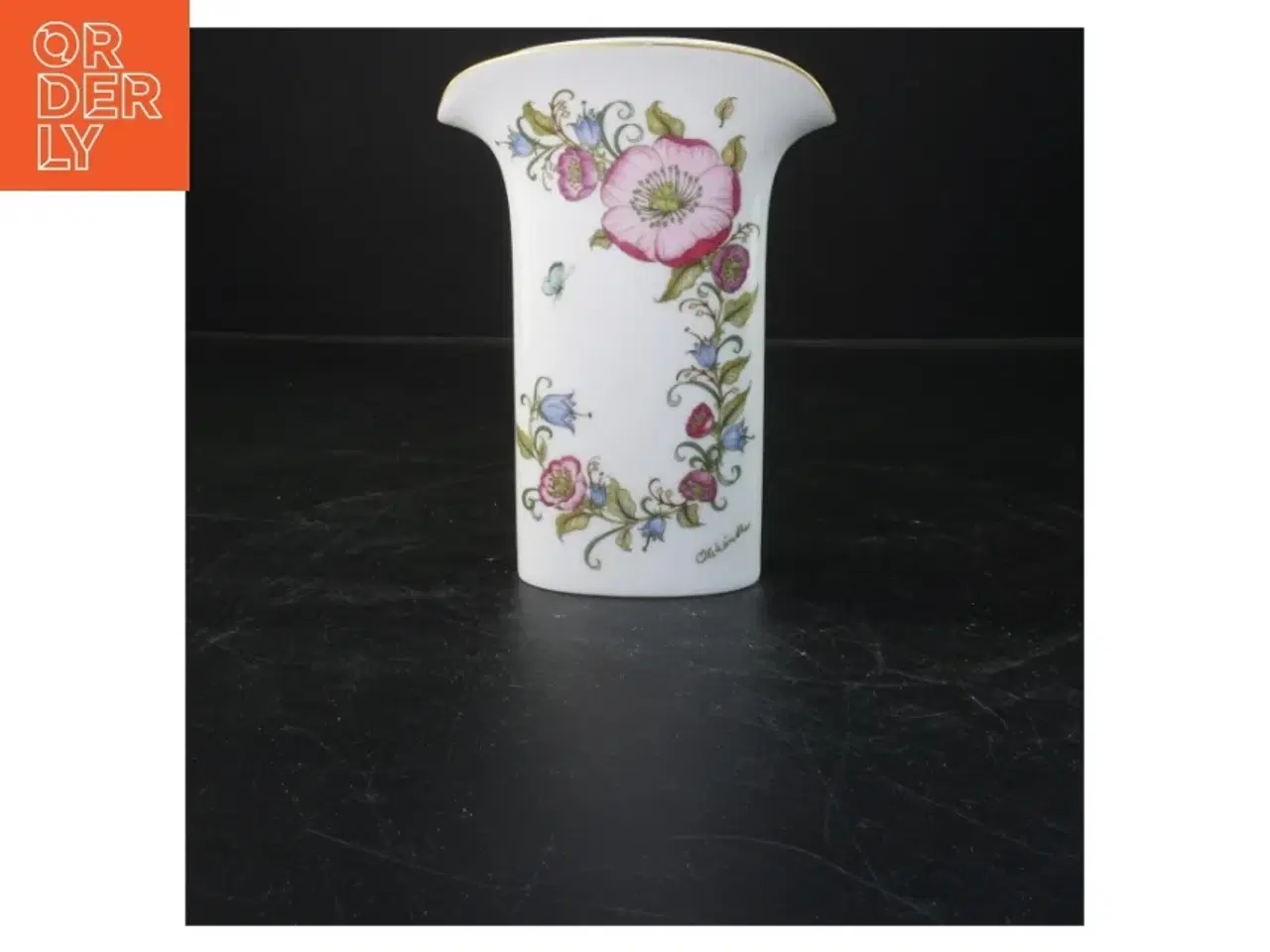 Billede 1 - Blomstret porcelæns vase fra Hutschenreuther (str. 19x9x4,5 cm)