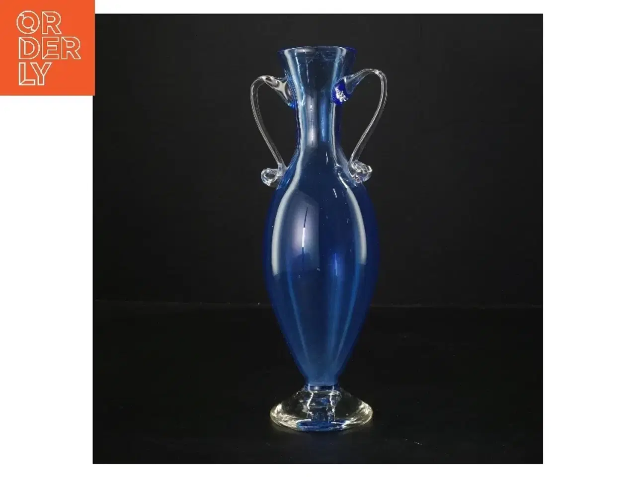 Billede 1 - Blå glasvase med klare håndtag (str. 25 cm)