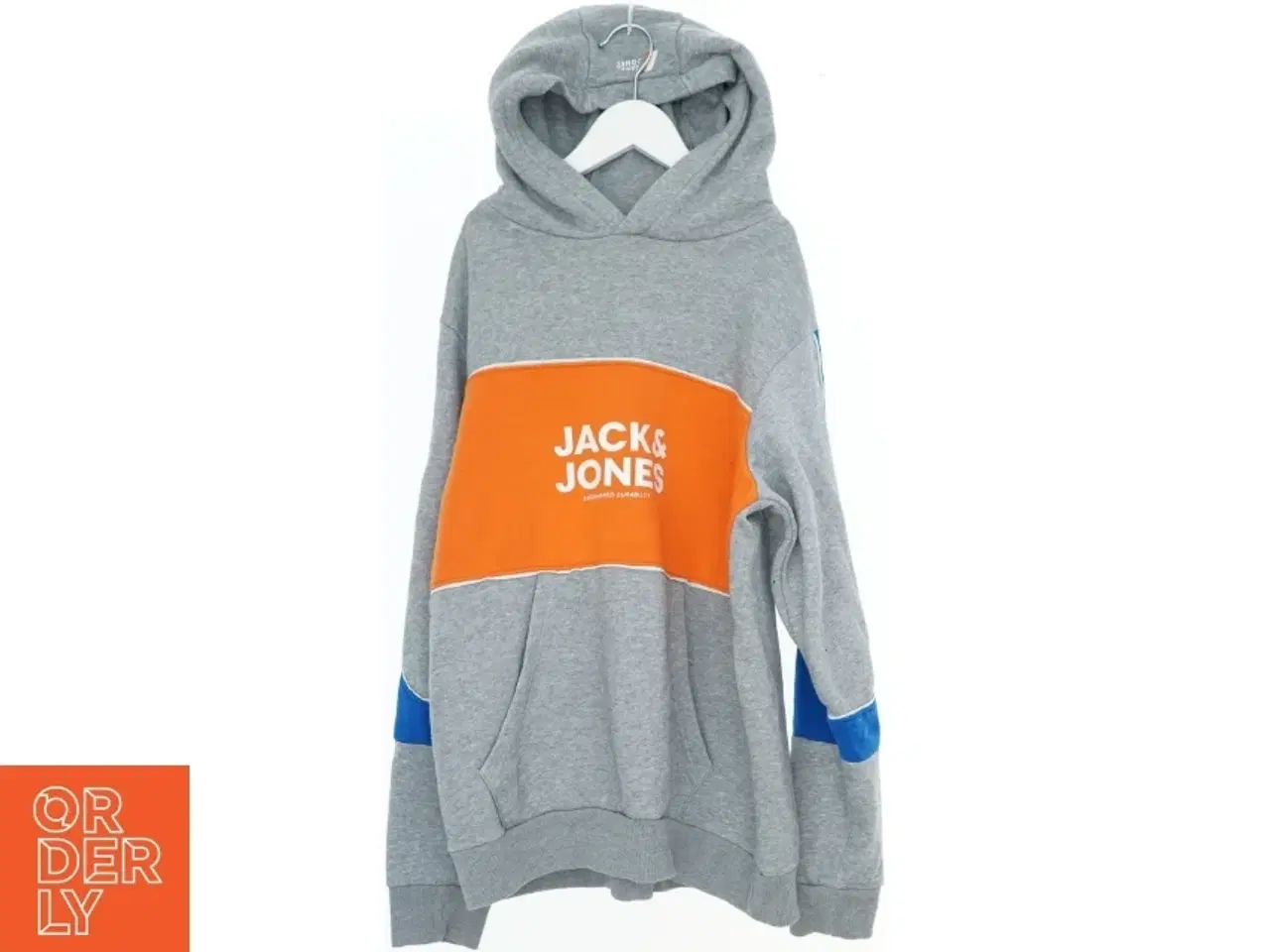 Billede 1 - Grå hættetrøje med farvede paneler fra Jack & Jones (str. 176)