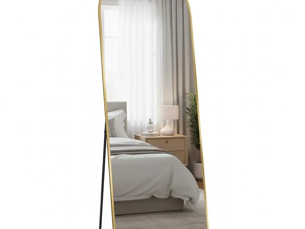 Billede 2 - Buet gulvspejl 160 × 50 cm med stander – hærdet glas, aluminium, lys guld