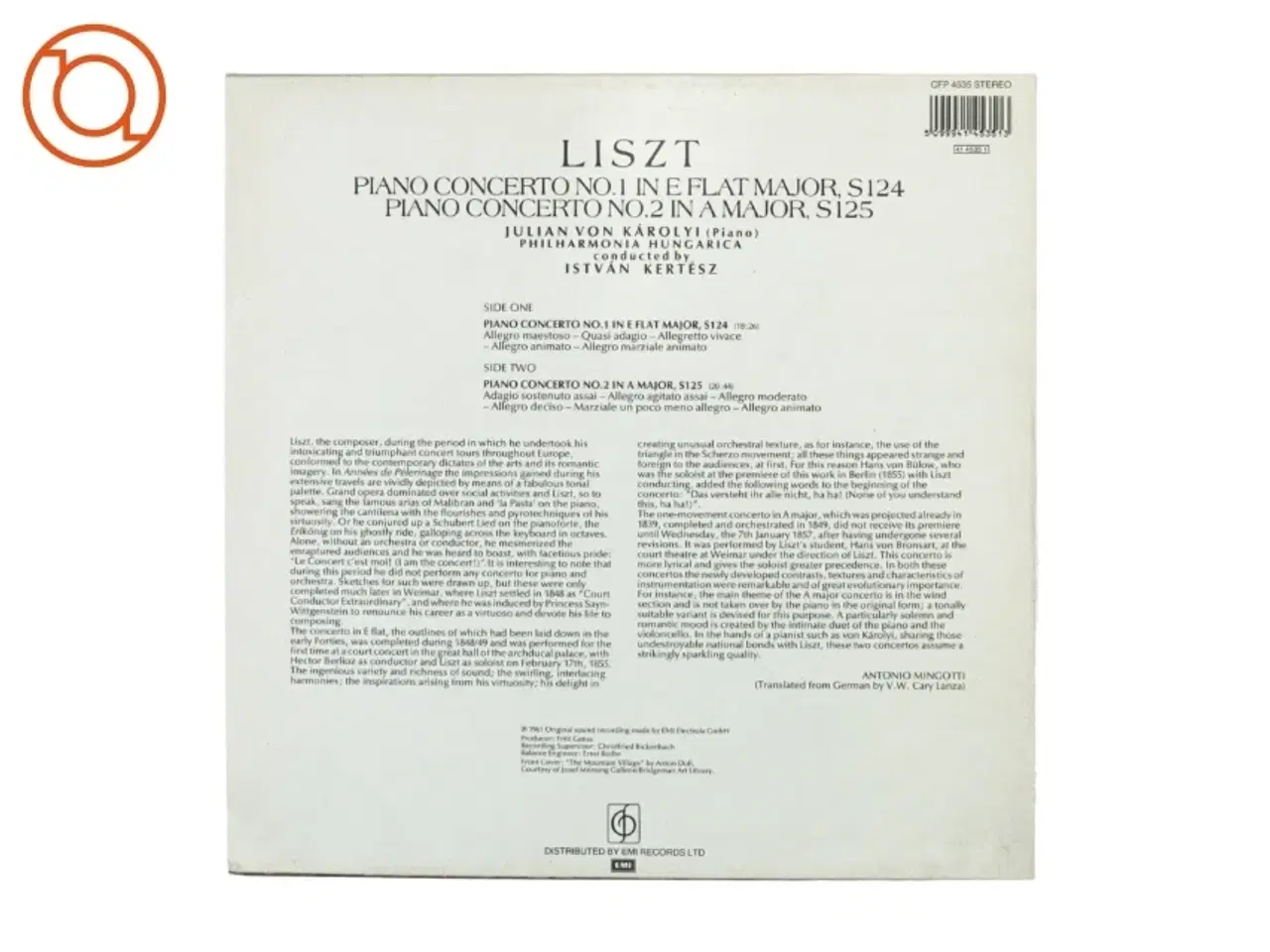Billede 2 - Liszt, piano concerto no 1 fra Emi (str. 30 cm)