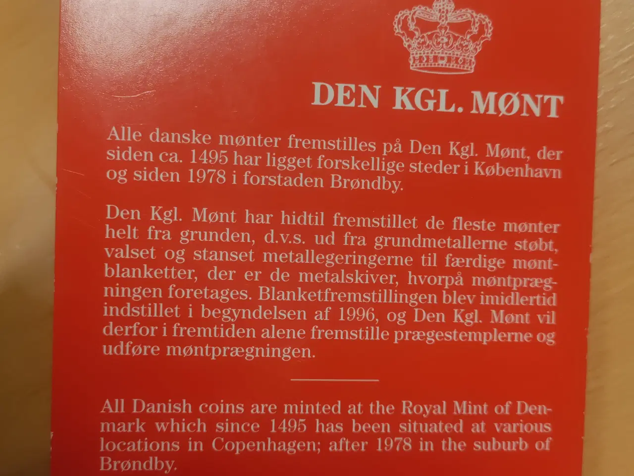 Billede 2 - Dansk møntsæt fra Den kgl. Mønt.årgang 1996