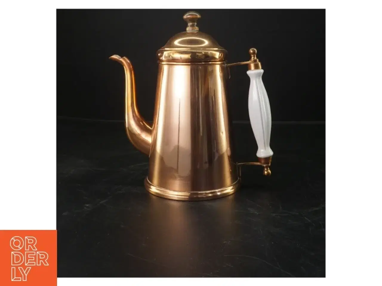 Billede 3 - Kobber kaffekande med porcelænshåndtag (str.  24x13 cm)