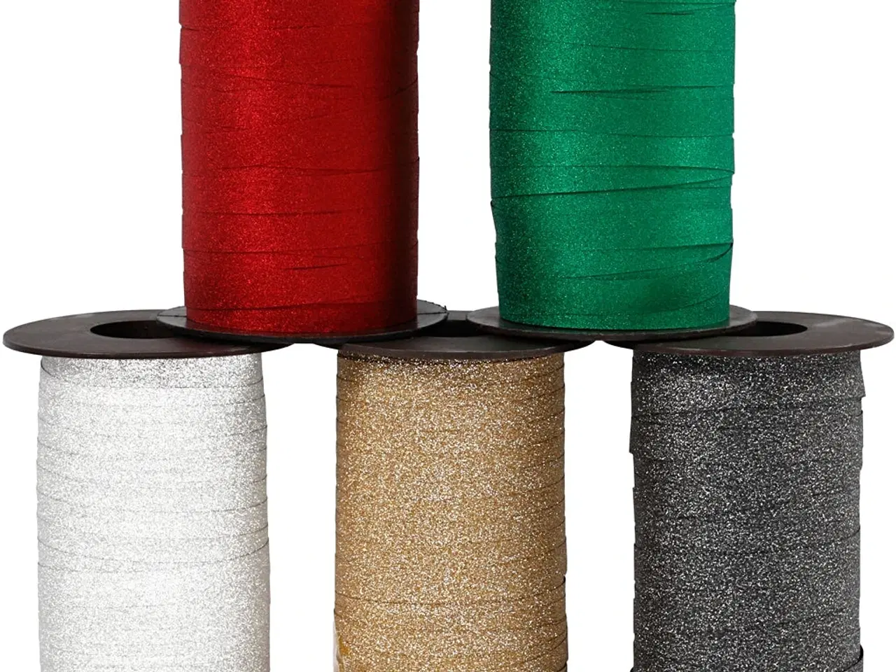 Billede 1 - Glitrende gavebånd 10 mm - 5 ruller assorterede farver