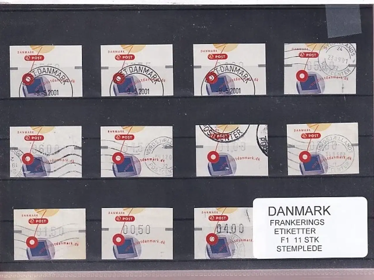 Billede 1 - Danmark - Frankeringsetiketter  F 1 - 11 Stk. Stemplede