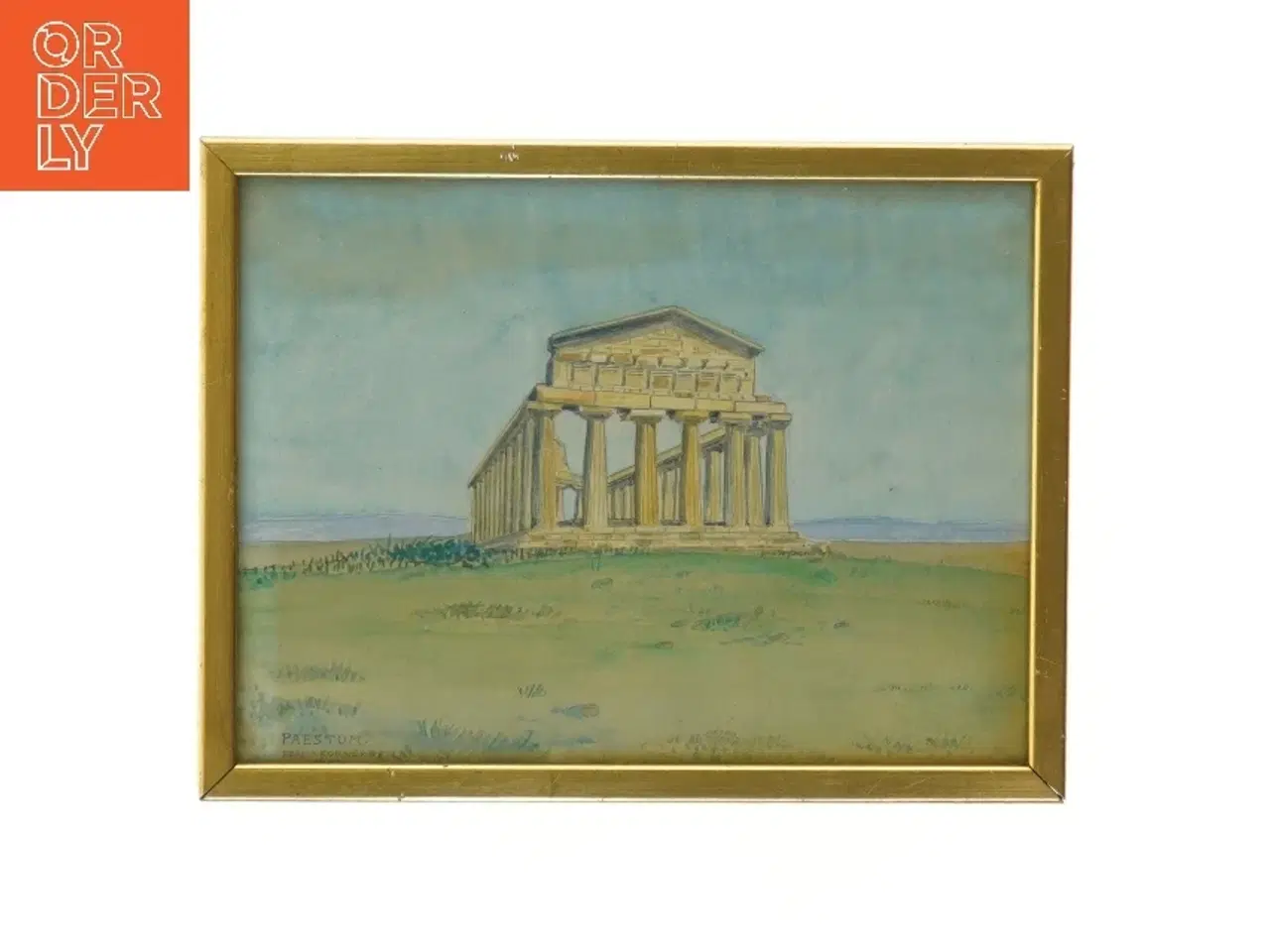 Billede 1 - Indrammet akvarel af Paestum (str. 29x22 cm)