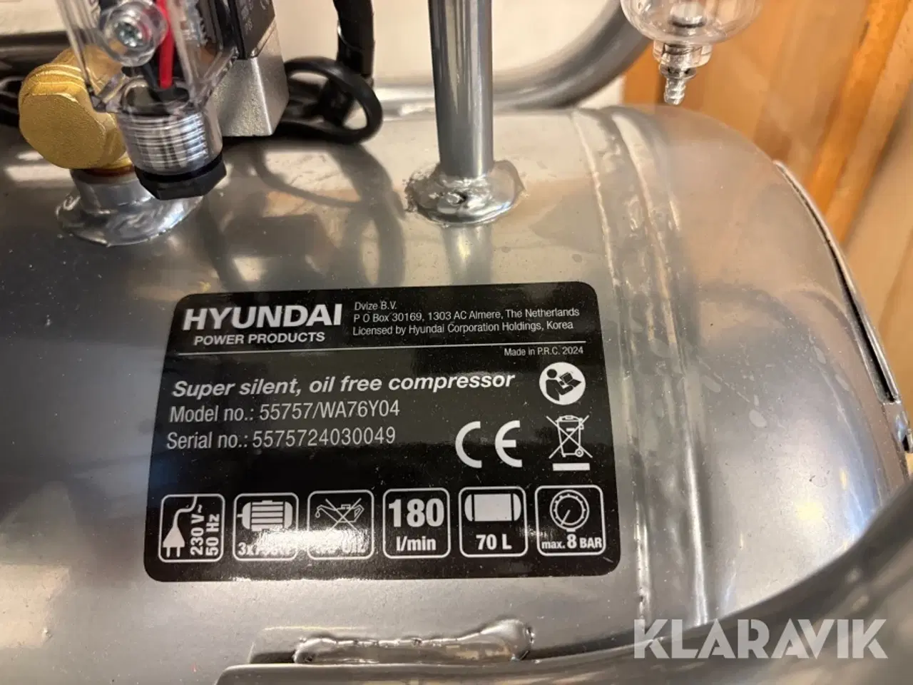 Billede 3 - Kompressor med buffertank Hyndai 55757/WA76Y04 Super silent oil free