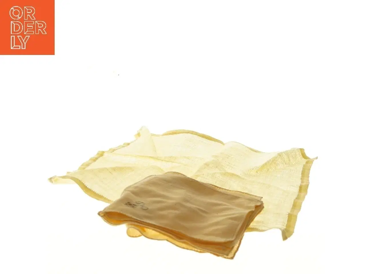 Billede 3 - Gule stofservietter med broderi (str. 6 styk, 18x18 og 40x37 cm)