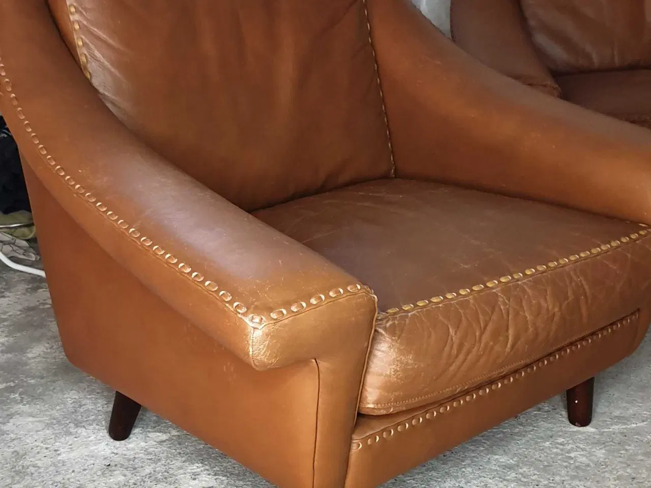 Billede 1 - Louge stol i cognacfarvet læder, Dansk design 