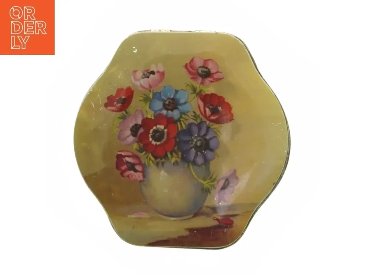 Billede 2 - Antik Engelsk metaldåse 1920&#39;erne med blomstermotiv (str. 16,5 x 16,5 x 7 cm)