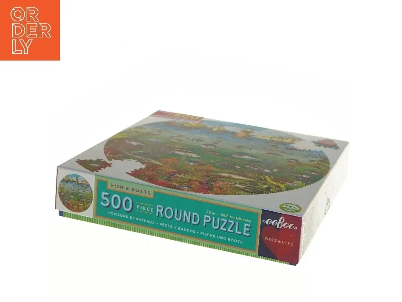 Billede 4 - 500-brikkers rundt puslespil med fisk og både (str. 28x28 cm)