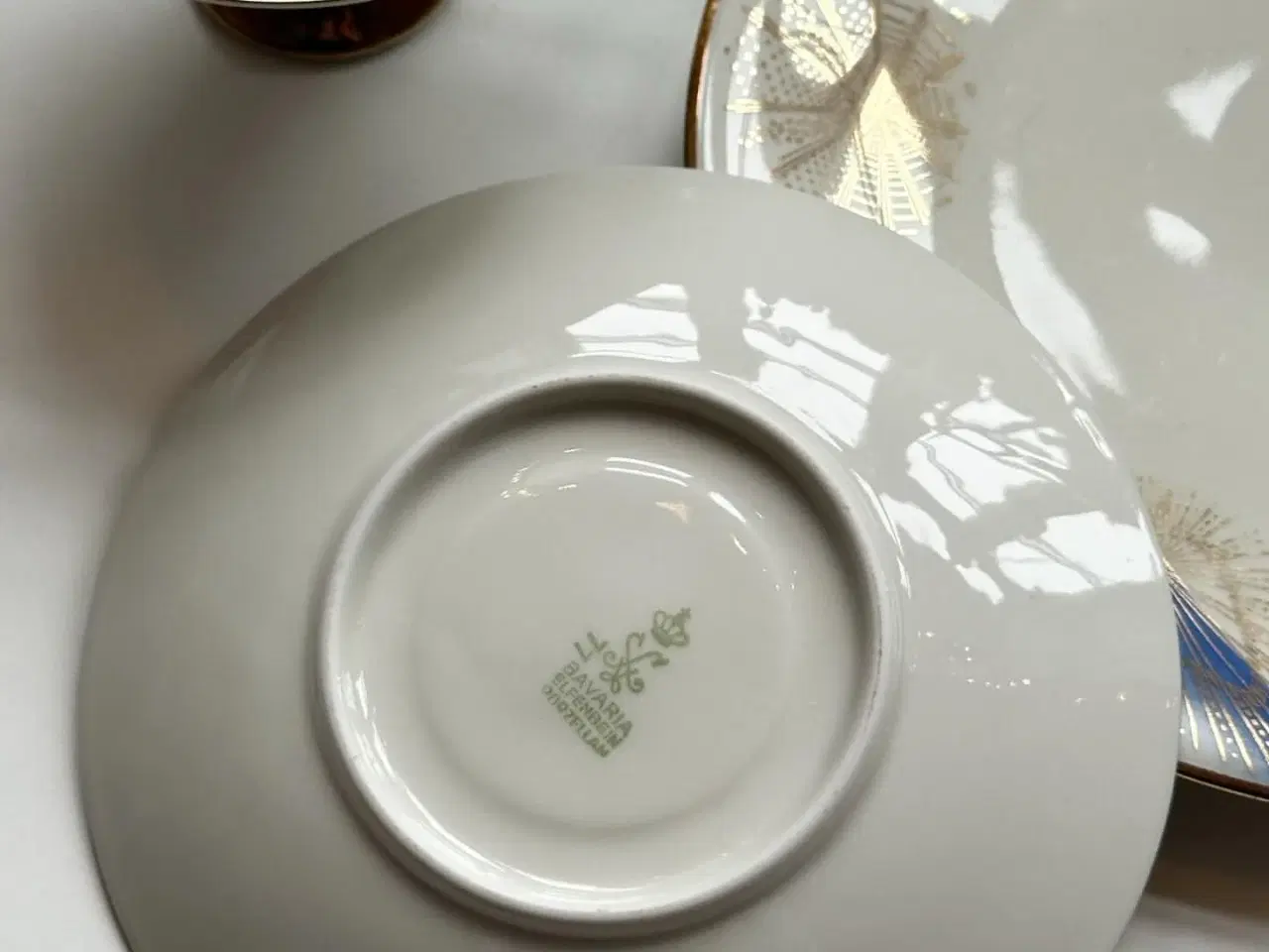 Billede 5 - Triosæt, stor kop m underkop og kagetallerken, svag blå og guld