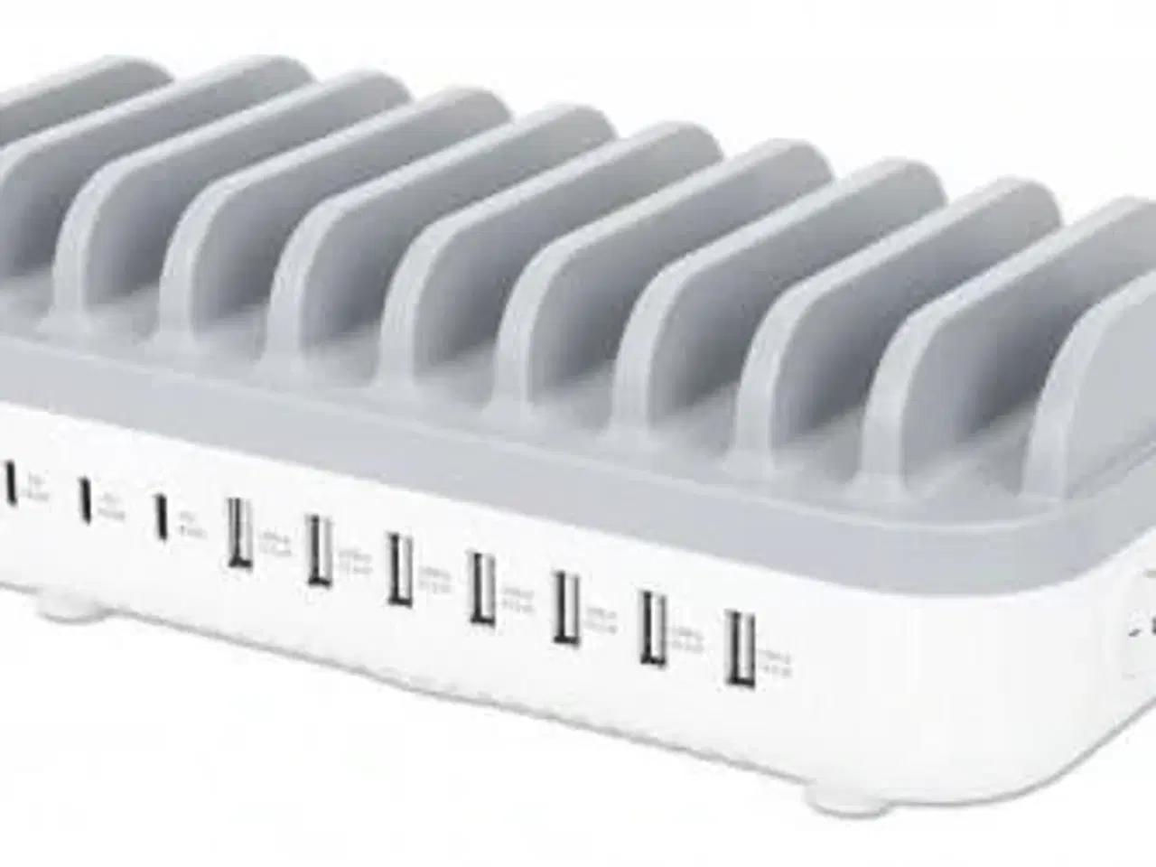 Billede 1 - USB opladerstation – Manhattan, 10 porte (3x USB-C op til 18 W PD + 7x USB-A op til 12 W), 120 W, hvid/grå