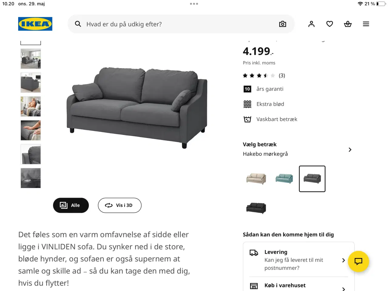 Billede 3 - Sofa ( næsten ny ) vaskbart betræk . Ikke ryger. 