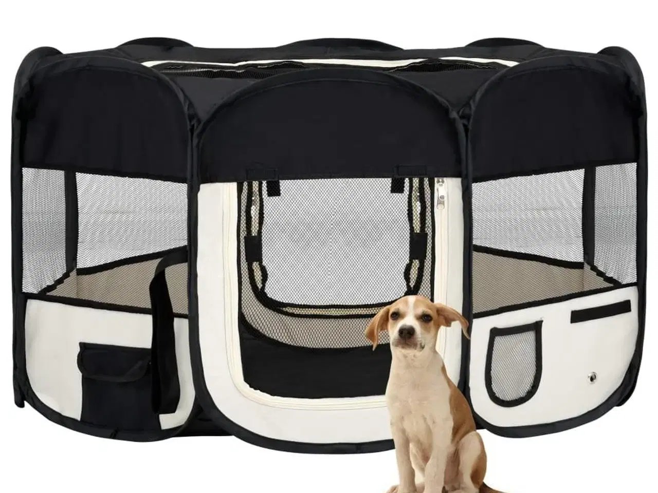 Billede 1 - Foldbar hundegård med bæretaske 145x145x61 cm sort