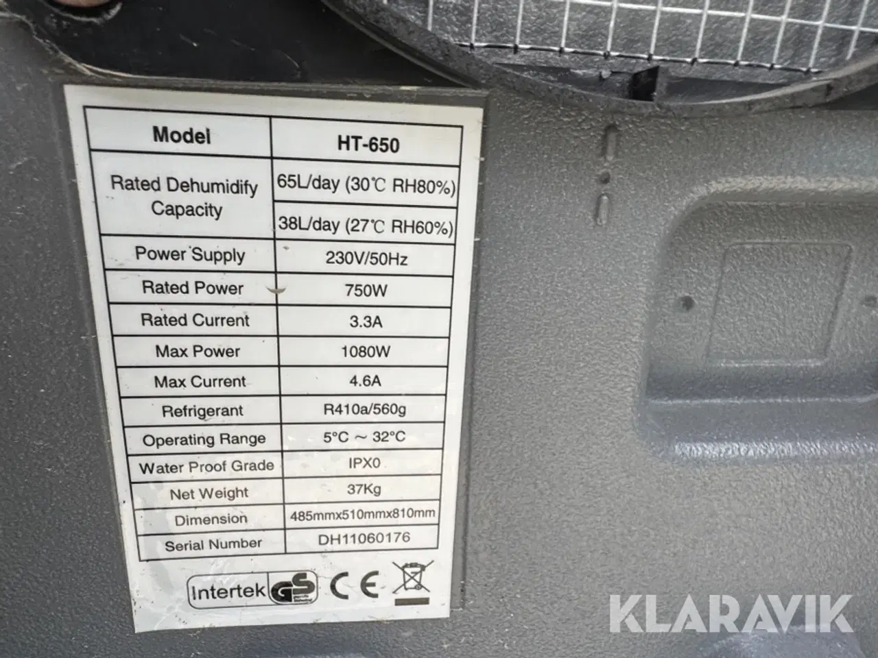 Billede 2 - Affugter Intertek Ht650