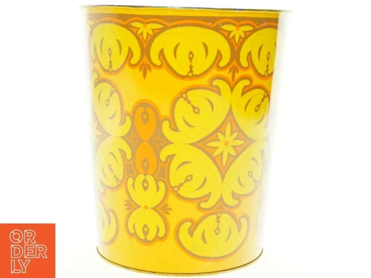 Billede 4 - Retro metal spand skraldekurv, gul med dekoration (str. 27 x 22 cm)