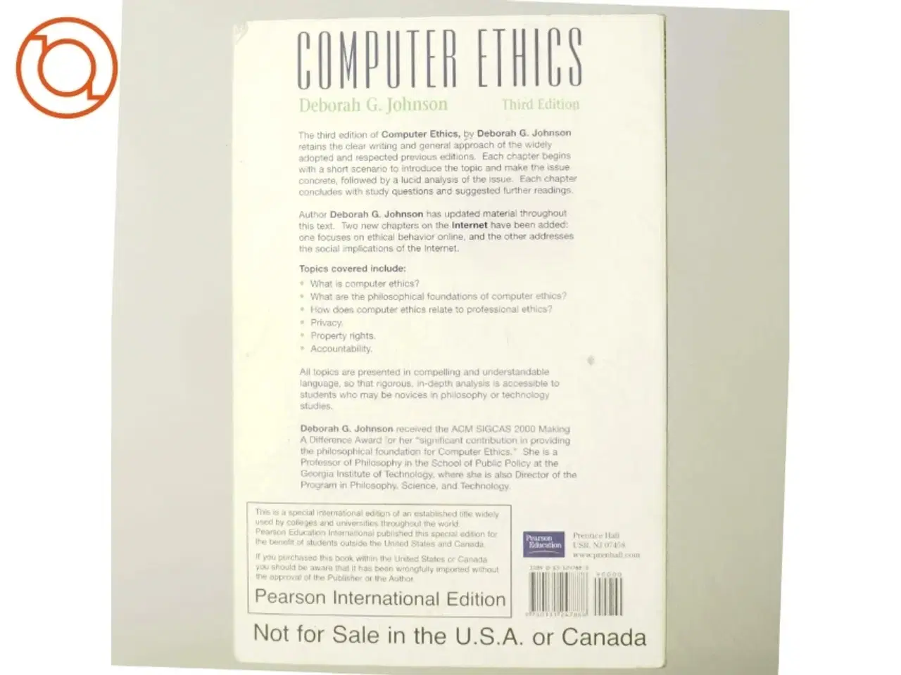 Billede 3 - Computer Ethics af Deborah G. Johnson (Bog)