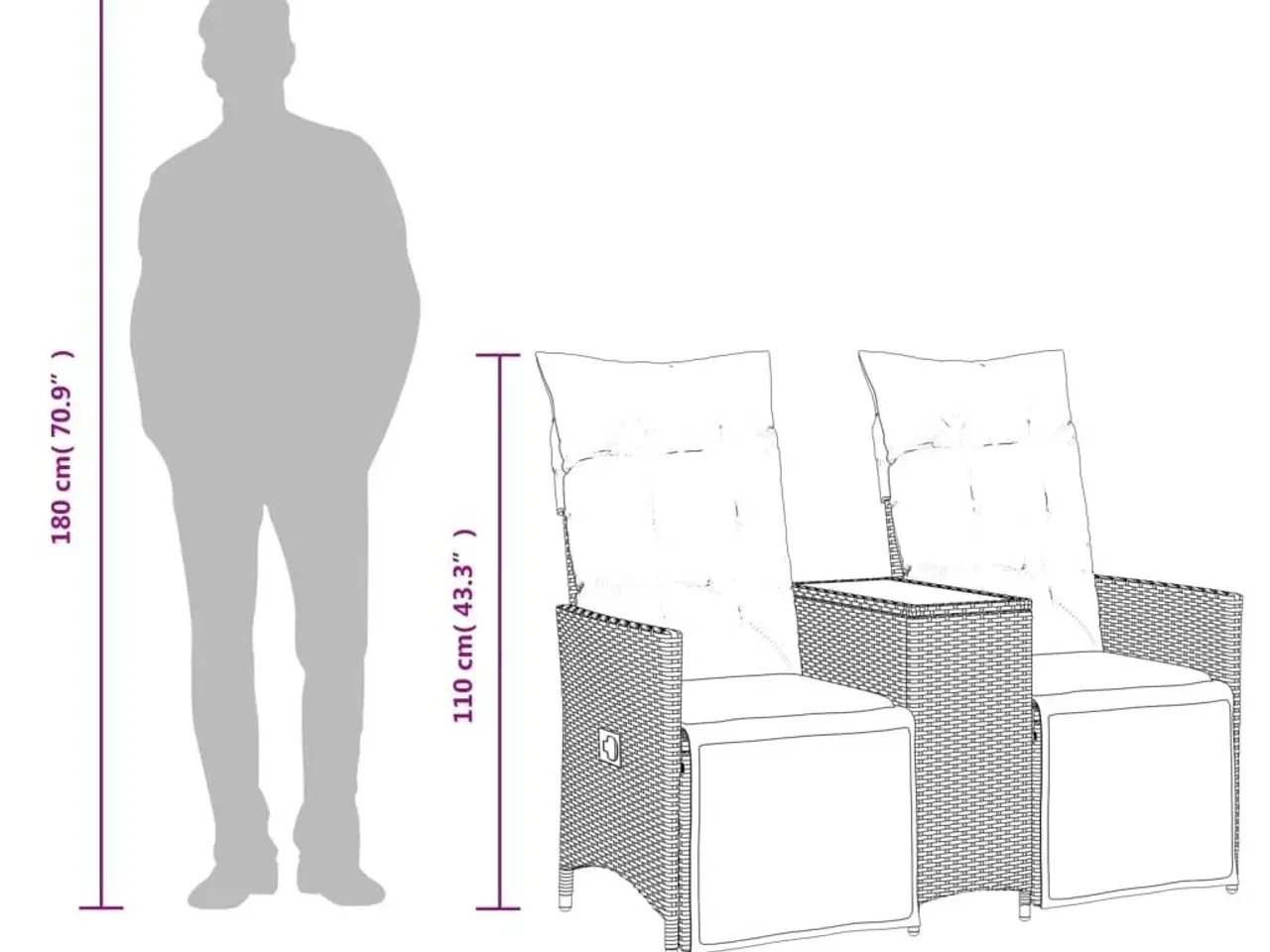 Billede 10 - 2-personers havesofa med bord og lænefunktion polyrattan sort