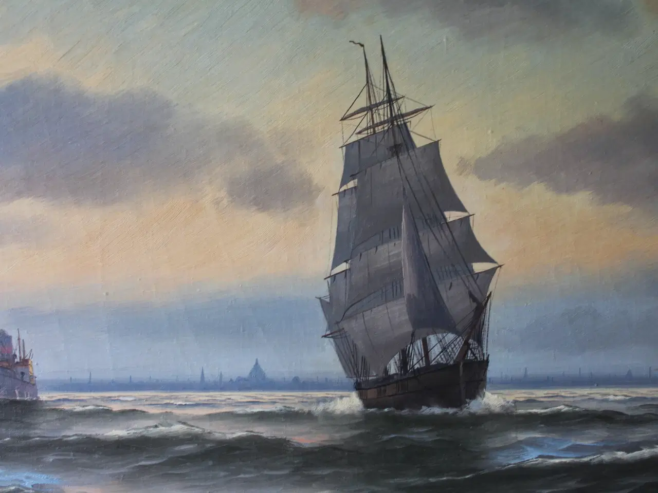 Billede 2 - Marinemaleri med København som baggrund