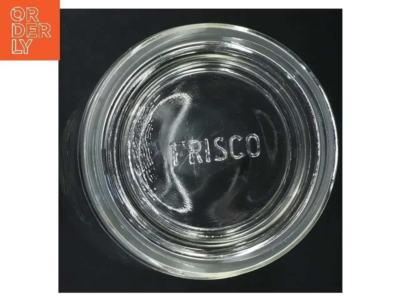 Billede 2 - Glasbeholder med FRISCO logo fra Frisco (str. Ø 12 cm længde 21 cm)