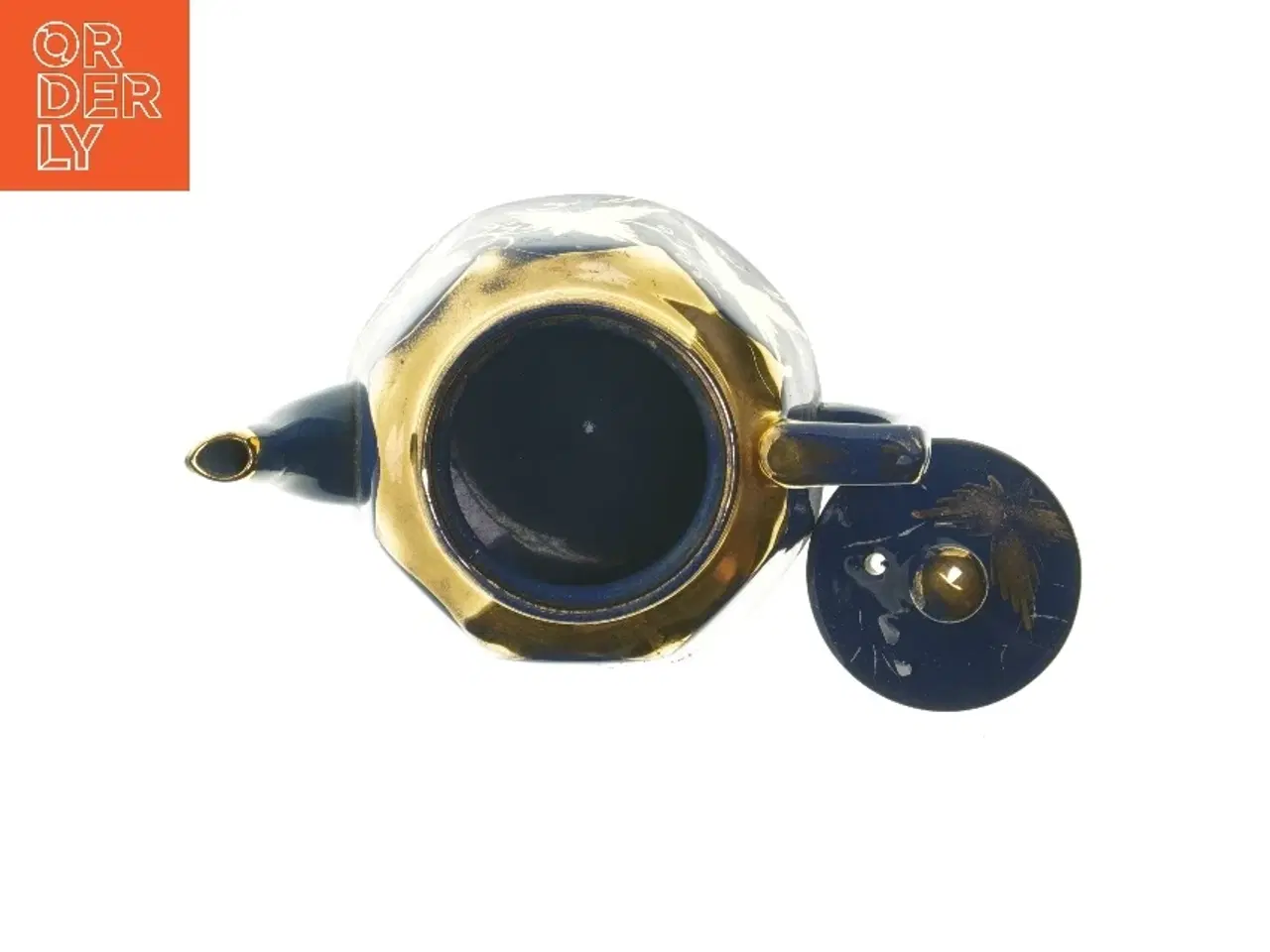 Billede 4 - Blå tekande med gulddekorationer (str. 20 cm)