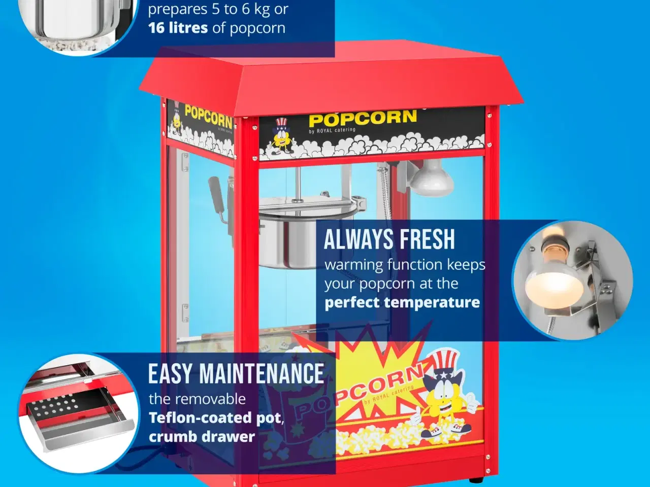 Billede 3 - Popcornmaskine lille 88 L – 1600 W – rustfrit stål