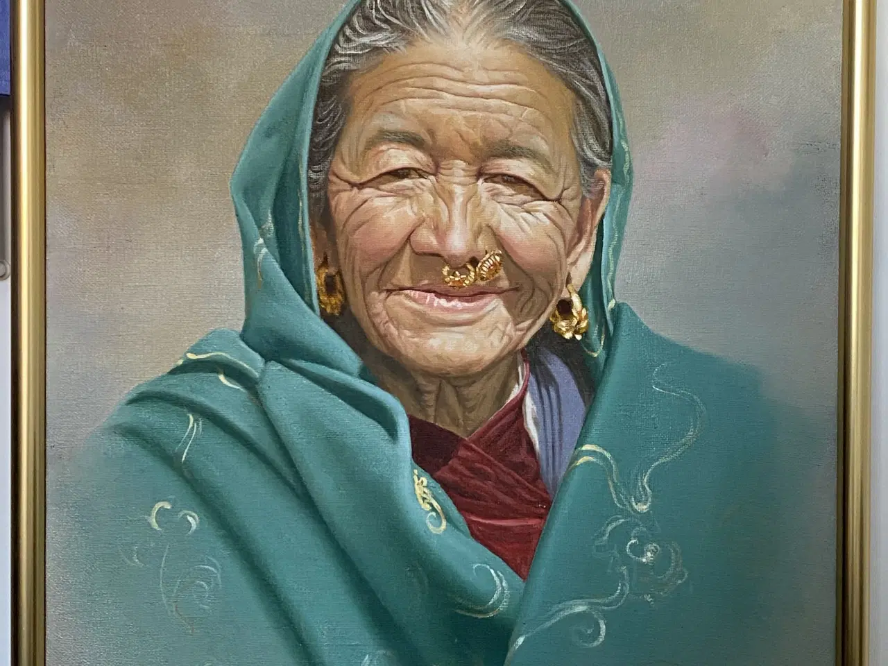 Billede 1 - Oliemaleri af den kendte Nepalkunstner Alok Gurung