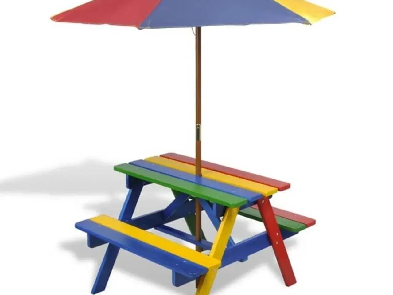 Billede 2 - Bord- og bænkesæt til børn med parasol træ flerfarvet