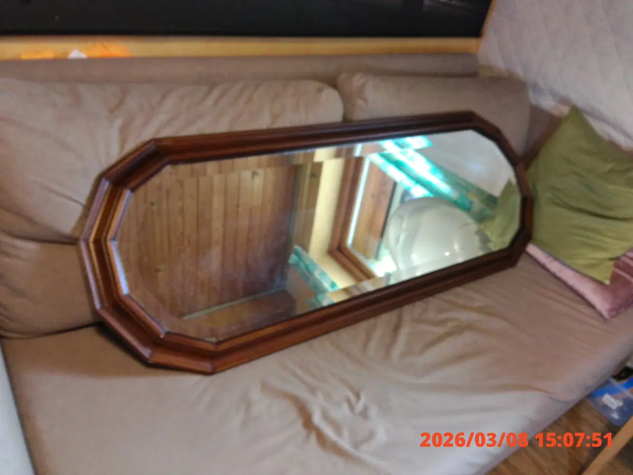 Billede 1 - Rektangulært spejl med facetslebet glas 