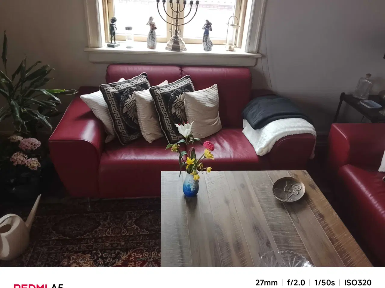 Billede 1 - Sofa læder rød.