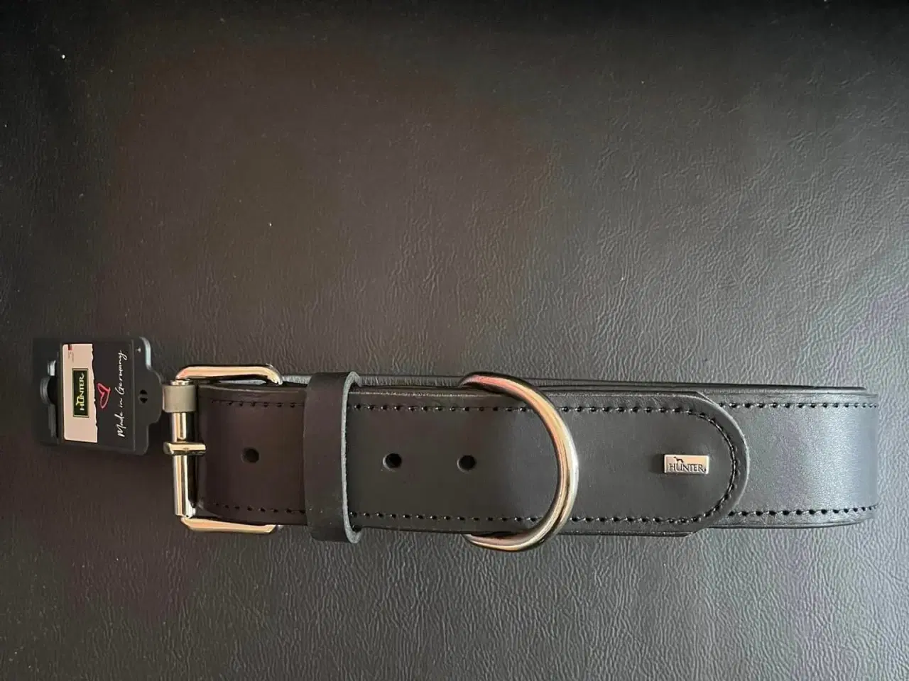 Billede 1 -  Hunter Læderhalsbånd fra okse XL-XXL 85 CM sort