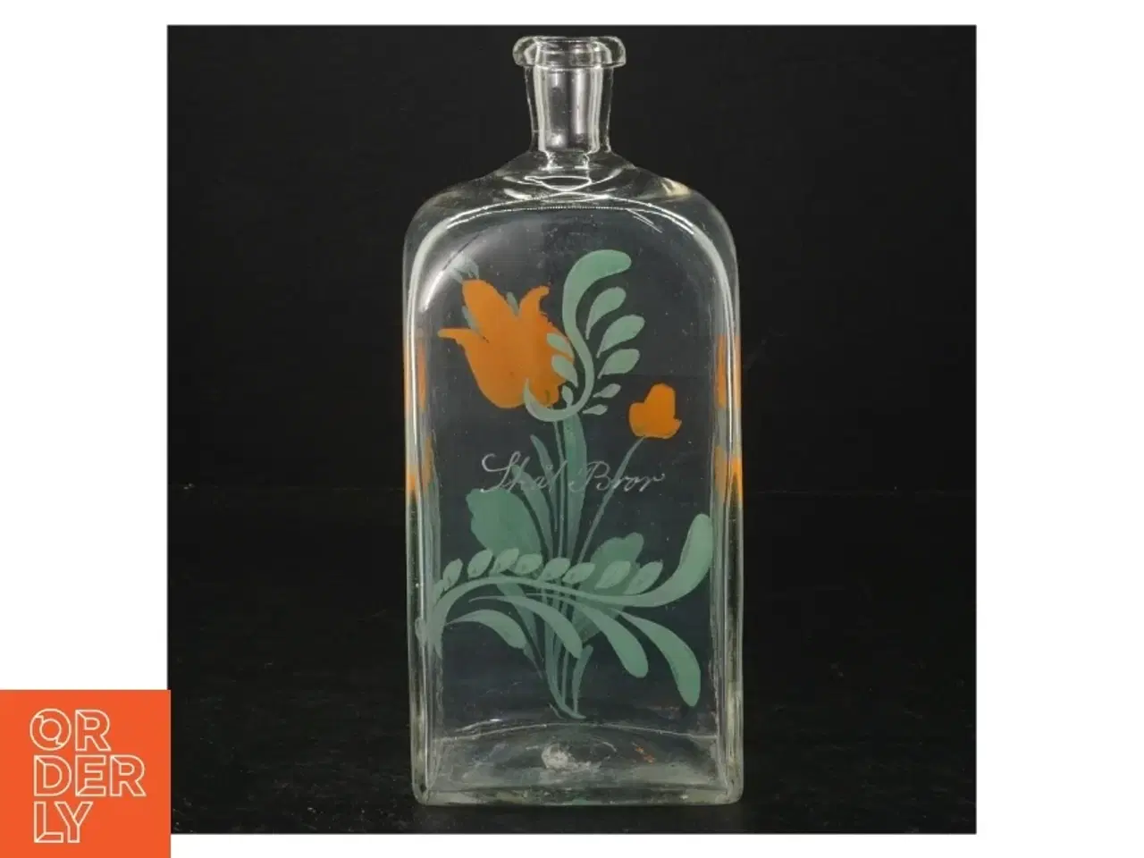 Billede 2 - Dekorativ glasflaske med blomstermotiv (str. H. 21 cm. 9 x. 6 cm)