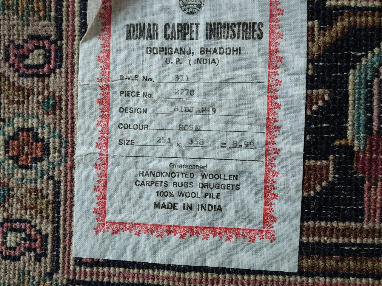Billede 1 - Indisk håndknyttet gulvtæppe 