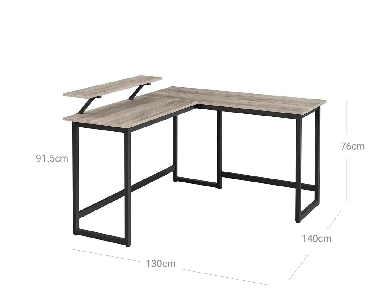 Billede 7 - Skrivebord i L‑form med monitorhylde, greige/sort