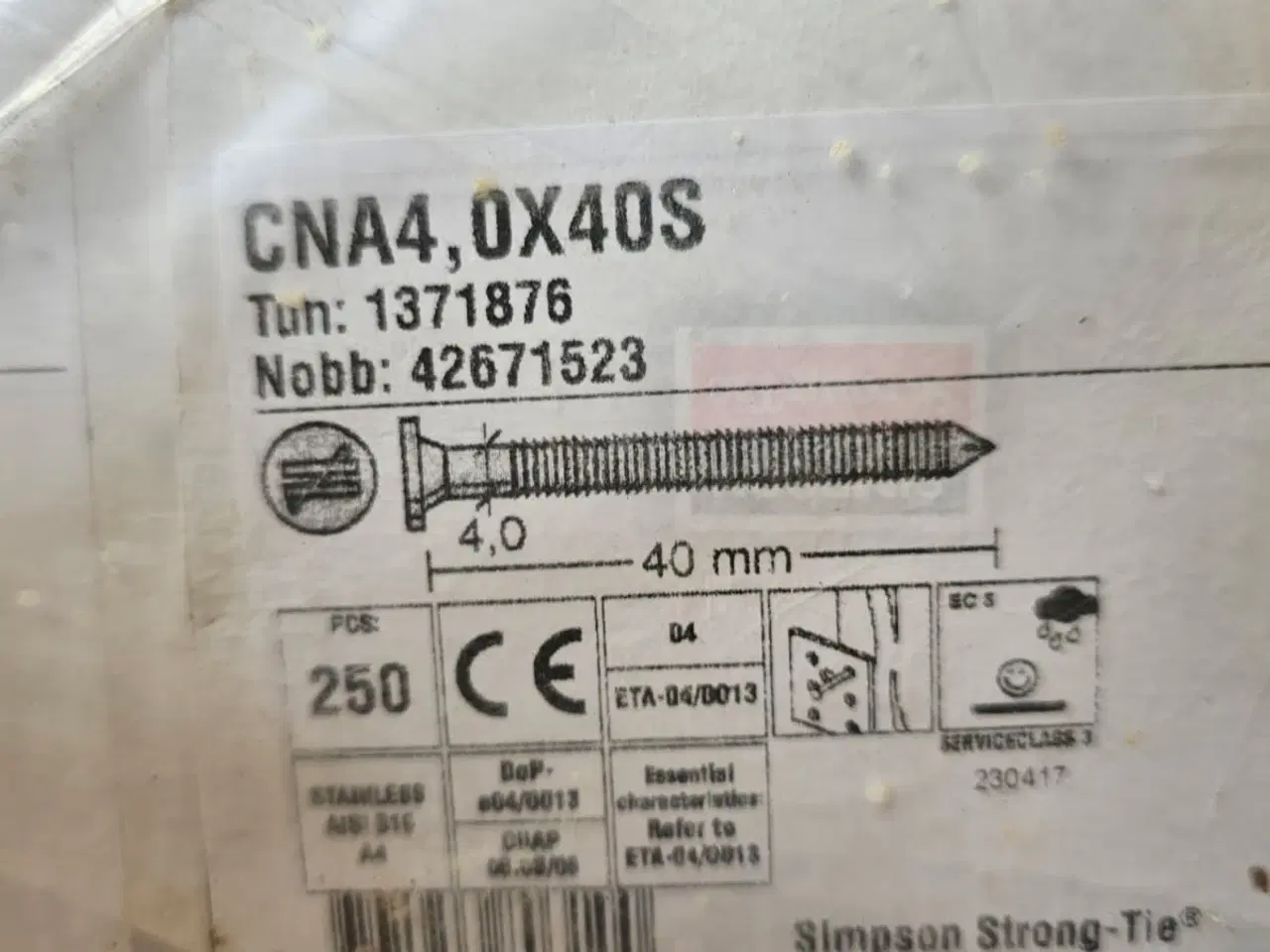 Billede 1 - Beslagsøm 4,0x40S, Rustfri A4