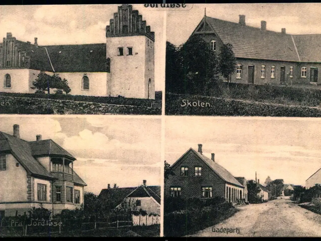 Billede 1 - Partier fra Jordløse - Kirke - Skolen - Gadeparti - u/n - Brugt